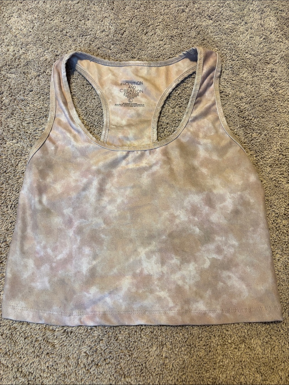 Women’s Evolution and Creation Taupe & Cream Tie-Dye Racerback Crop Tank Large